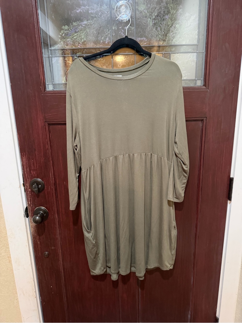 Maurices Olive Green Long Sleeve Smock Dress with Pockets